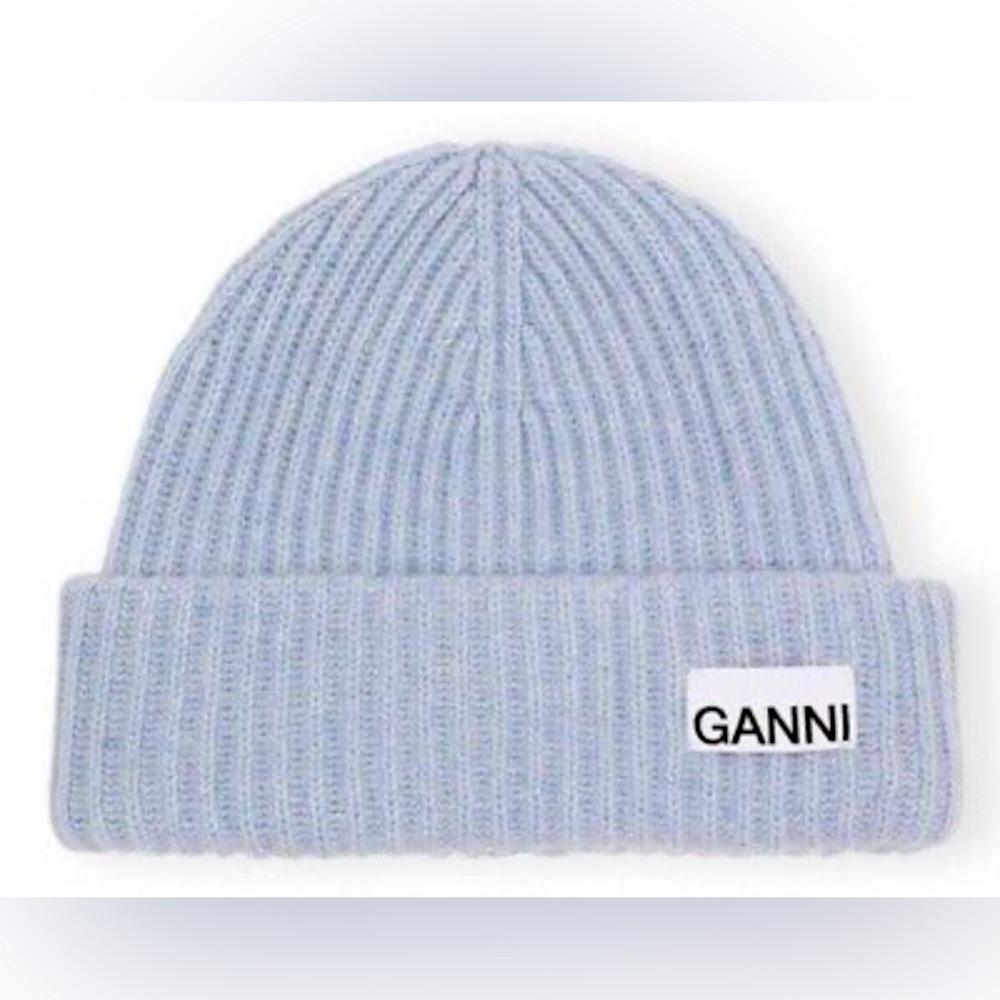 GANNI blue oversized knit beannie hat
